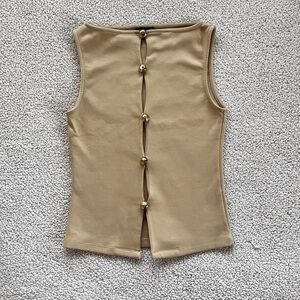 ASOS Tan Sleeveless Blouse with Gold Buttons